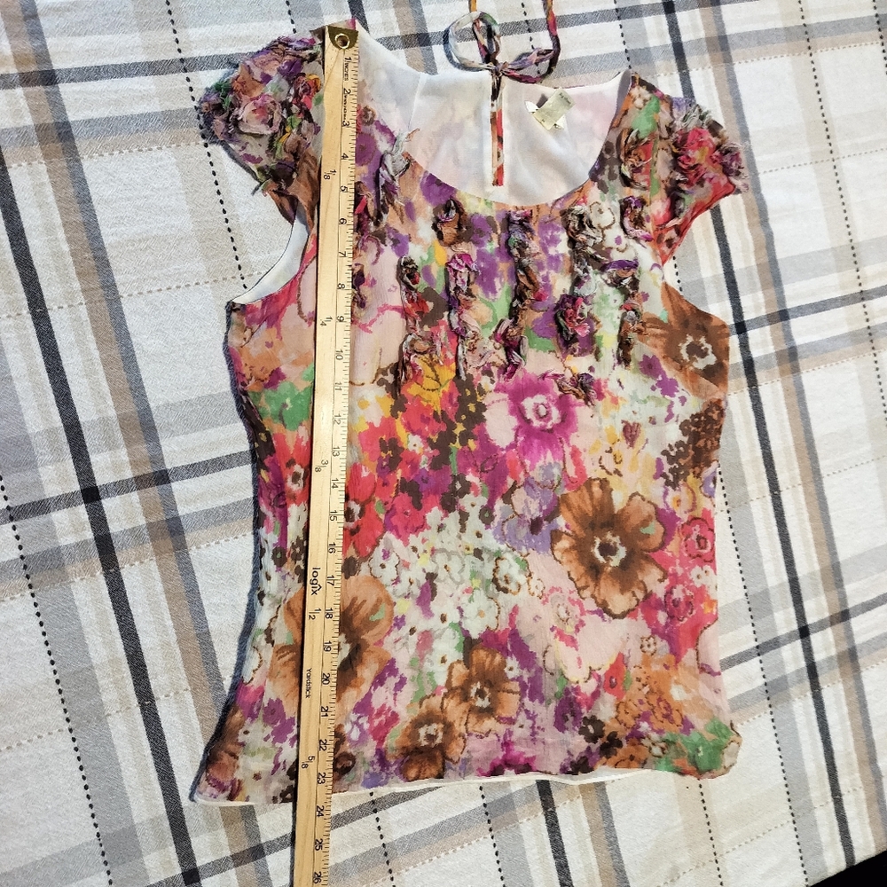 J Crew‎ Womens Silk Floral Top Size 6 Floral Preppy Bohemian - Picture 5 of 7